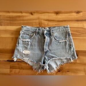 Agolde Faded Blue Frayed Jean Shorts